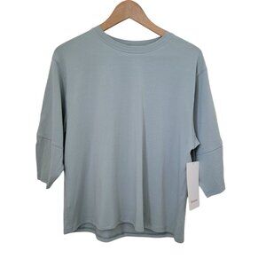 Lululemon L.A Relaxed 3/4 Sleeve Crewneck Top Pima Cotton Silver Blue Women's 4